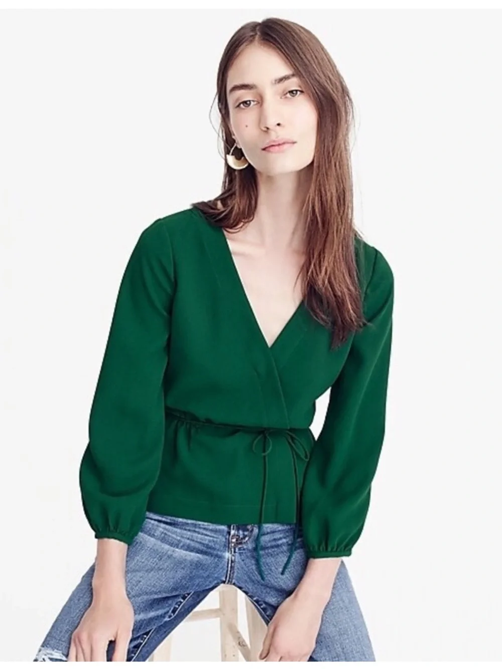 J. Crew | Drapey Crepe Faux Wrap Surplice Tie Waist Top Blouse